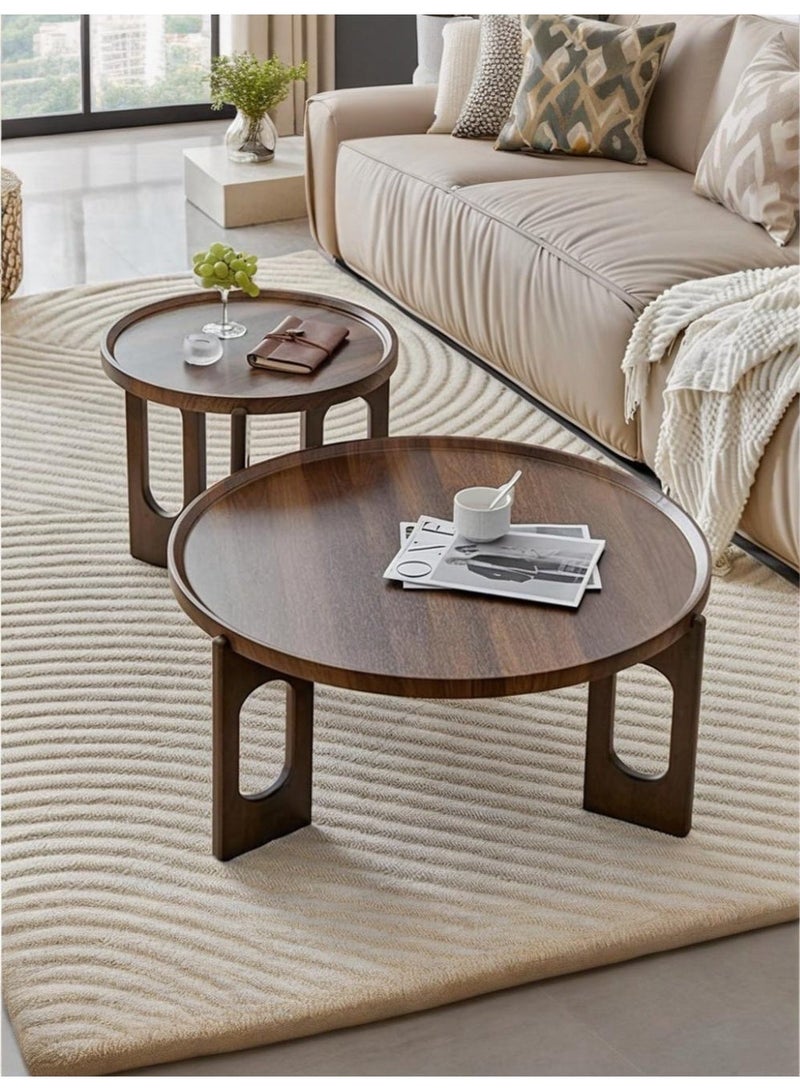 WALALLA Space-Saving Nesting Table Set: 2-Piece Round Wooden Coffee Tables, Multifunctional Low Tables for Flexible Living Room or Office Layout, Brown - Image 1